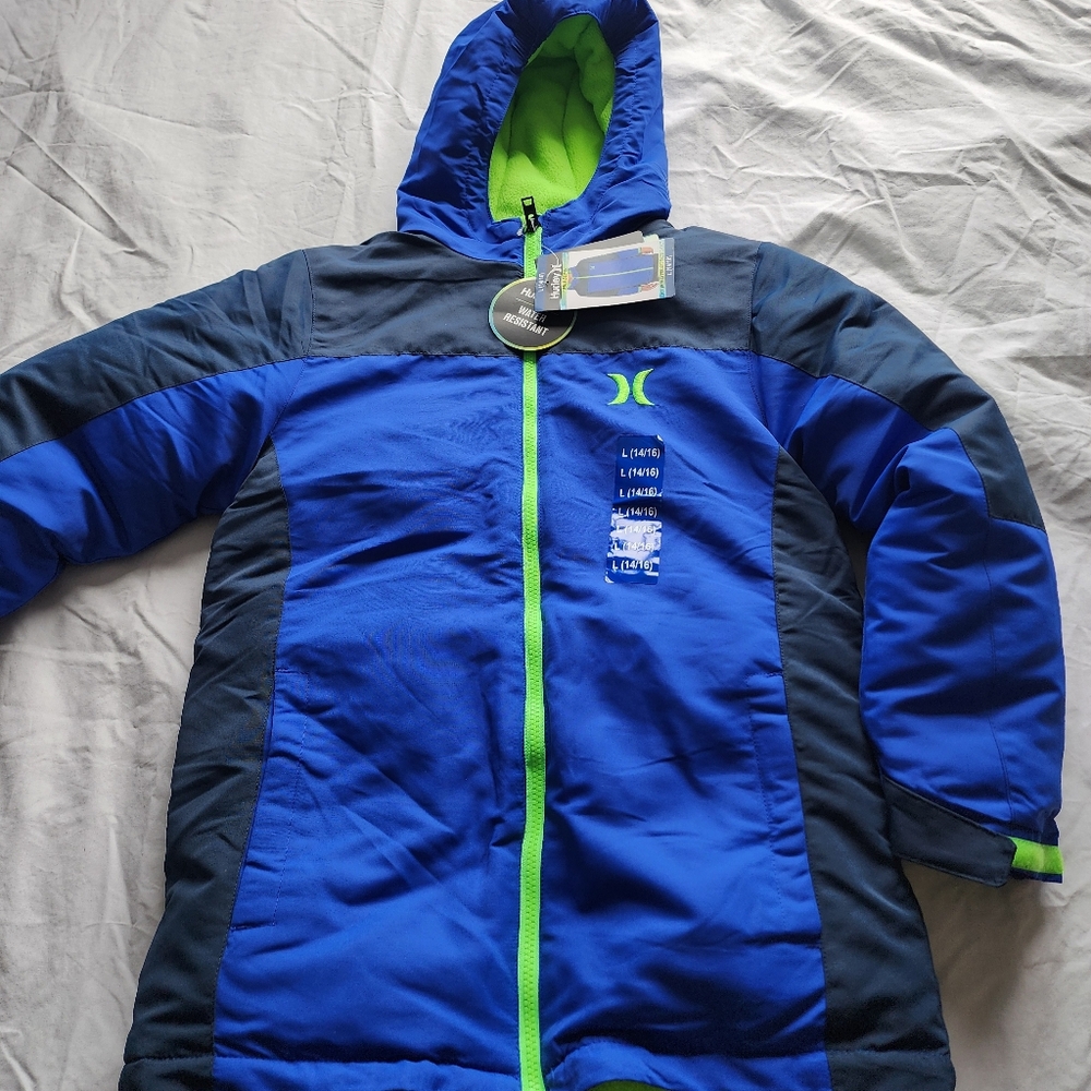 Hurley Youth Boys Kids Heavyweight Snow Hooded Jacket Blue Size Large (14-16)